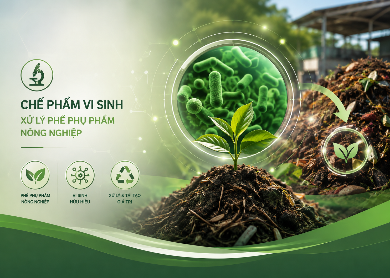 Ứng dụng chế phẩm vi sinh xử lý phế phụ phẩm nông nghiệp